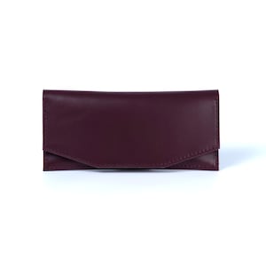 Portefeuille en cuir véritable bordeaux fait main - Pochette fine, long portefeuille minimaliste pour femme et homme, avec fermeture éclair et fentes pour cartes