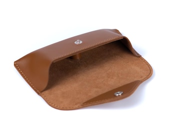 Estuche para gafas de cuero marrón, soporte para gafas con cierre a presión, funda protectora para gafas de sol.