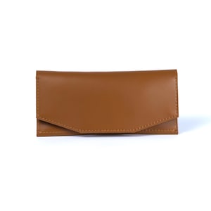 Portefeuille marron fait main en cuir véritable - Pochette fine, long portefeuille minimaliste pour femme et homme, avec fermeture éclair et fentes pour cartes
