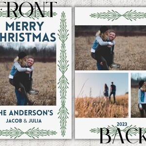Christmas Card Green and Blue Template, Portrait 5x7