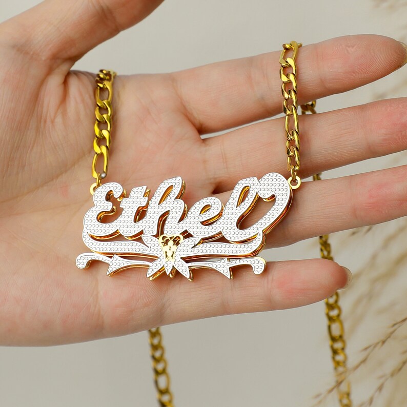 Custom 18k Double Plated Name Necklace,personalized Name Plate Necklace