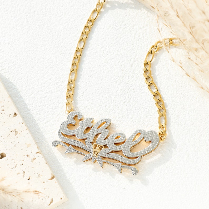 Custom 18k Double Plated Name Necklace,personalized Name Plate Necklace,custom Butterfly