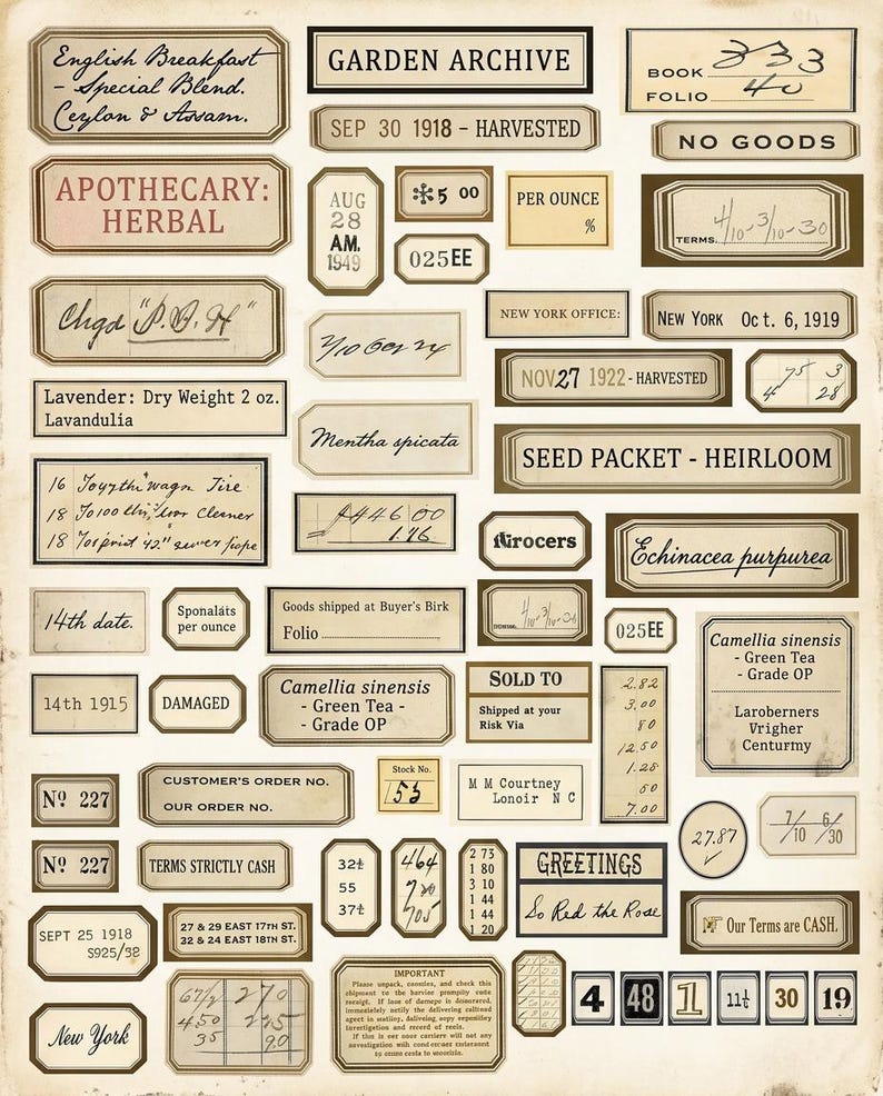 Vintage Apothecary Labels Printable Kit, Botanical Ephemera, Junk ...