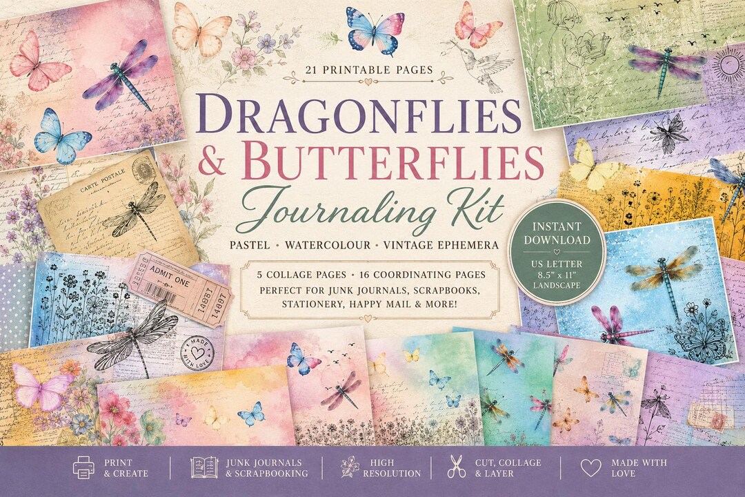 Whispering Wings Journal Kit | Dragonfly & Butterfly Printable Pages - Etsy