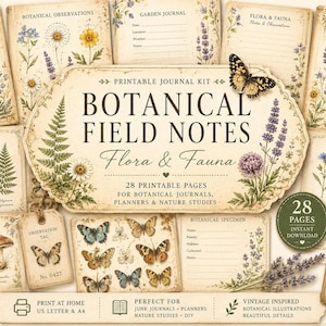 Botanical Field Notes – Flora & Fauna Journal Kit | Vintage Nature Printable Pages