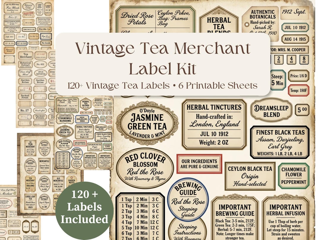 Vintage Tea Labels Printable – Tea Merchant Ephemera Kit – Herbal ...
