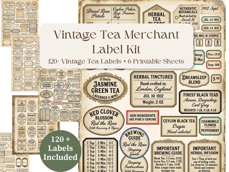 Tea Blend Labels Examples Vintage Tea Labels Printable – Tea Merchant Ephemera Kit – Herbal ...