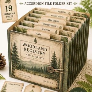 Accordion File Folder Kit Woodland Registry | Woodland Maps & Surveys | Printable Accordion Folder, Junk Journal Printable, Archive Ephemer