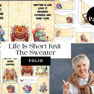Life is Short Knit The Sweater Junk Journal | Oma | Creatief schrijven | Digitale download | Thuis afdrukken | Milieuvriendelijk | Cadeaukaarthouder