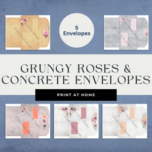 Grungy Rosen auf Beton Briefpapier, 5 druckbare Briefumschläge, Mix and Match, Briefe schreiben, Briefe schreiben, Personalisierung