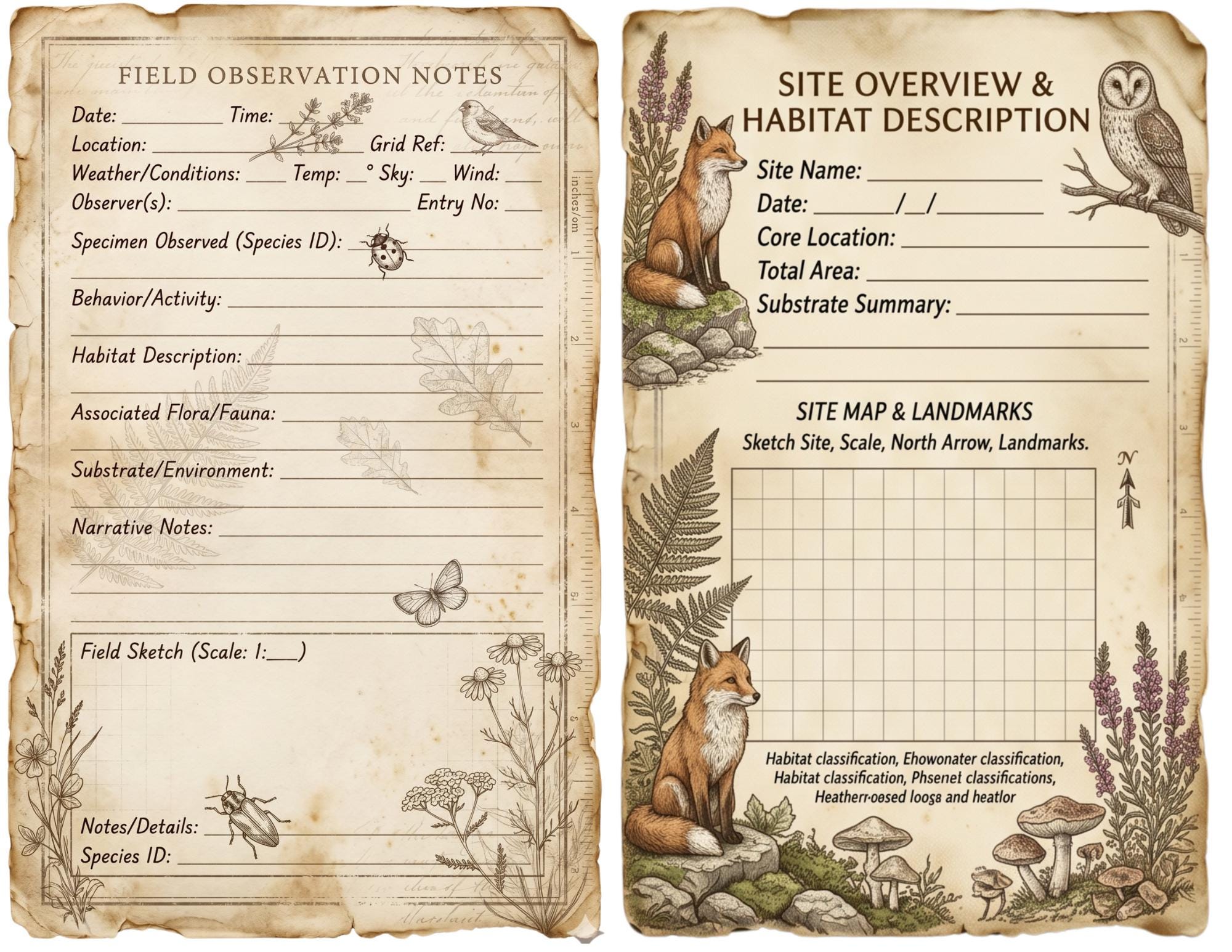 Naturalist Field Notes Journal Kit | Vintage Botanical Printable Pages ...