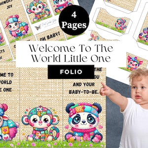 Welcome to the World Baby Folio – Printable Baby Shower Keepsake, Patchwork Animal Mini Folio, Newborn Gift Memory Journal, Instant Download