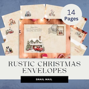 Rustikale Weihnachtsmann Briefumschläge Briefpapier, 14 druckbare Umschläge, Korrespondenz, Briefe schreiben, snailmail, Personalisierung