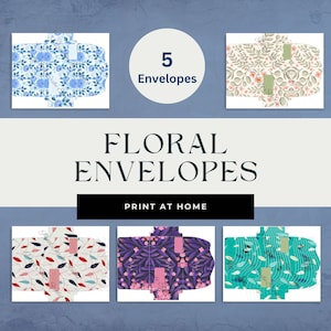 Floral Briefpapier, 5 druckbare Briefumschläge, Mix and Match, Briefpapier, Briefeschreiben, Schneckenpost, Personalisierung