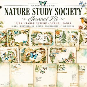 Nature Study Society Journal Kit | 13 Printable Nature Journal Pages | Birds, Butterflies, Ferns & Mushroom Field Notes