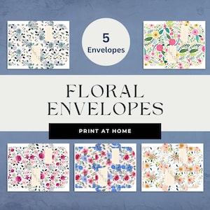 Floral Briefpapier, 5 druckbare Umschläge, Mix and Match, Briefeschreiben, Briefpapier, Personalisierung
