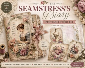 Sewing Junk Journal Kit | Vintage Seamstress Ephemera (PDF)