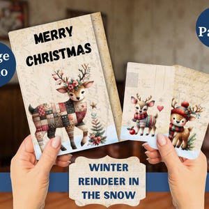 Winterrendier in de sneeuw groot folio: een feestelijk rommeldagboek | DIY-afdrukbaar | Kerstcadeaukaart of geldhouder | Digitale download