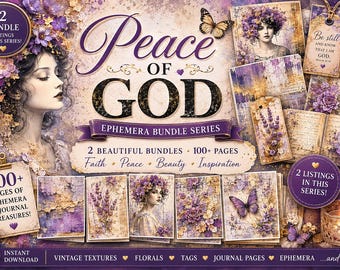 Purple Peace of God Journal Pages | 9 Printable Christian Backgrounds, Faith Junk Journal Kit, Lavender Scripture Pages