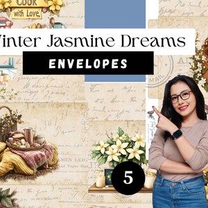 Winter Jasmin Träume Umschlag Briefpapier, 5 druckbare Umschläge, Korrespondenz, Brief schreiben, Personalisierung, ideal für Geschenk geben