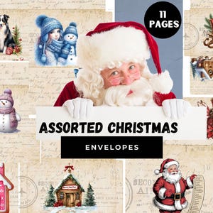 Verschiedene Weihnachtsumschläge Briefpapier, 11 druckbare Umschläge, Korrespondenz, Briefschreiben, Personalisierung, ideal für Geschenk geben