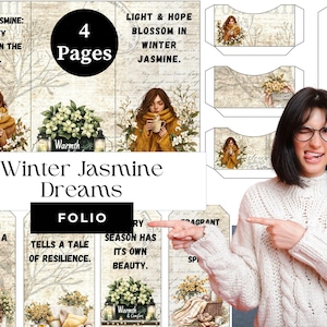 Folioblad voor winterjasmijnjunk | Theedoosbundel | Notitieboek met bloemen | Digitale download | Thuis afdrukken | Milieuvriendelijk | Cadeaukaarthouder
