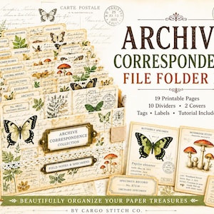 Archive Correspondence Accordion File Folder Kit | Printable File Folder Organizer | Vintage Natural History Journal Ephemera | Digital