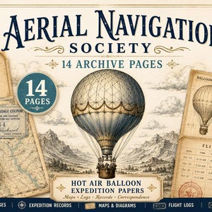 Registros de Expedições e Diários de Voo da Sociedade de Navegação Aérea, Kit de Diário de Balão de Ar Quente, Artigos Antigos de Aviação, Mapas de Exploração