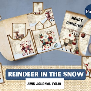 Winter Rentier im Schnee Folio | Journal Portfolio | Quilt Patchwork | Geschenkkartenhalter | Digitaler Download | Drucken Sie zu Hause | Mit Umschlag