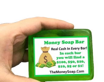 Set of 4 Money Soaps Jackpot Cash In Every Bar Best Seller As Seen on Tik Tok Green With Fruity Scent up to 100 In Each One.