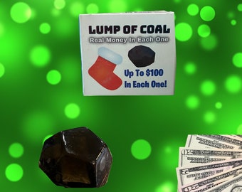 Set of 4 Merry Christmas Black Lump Of Coal Money Soap With Real Money Inside 1, 5, 10, 20 or 100, Pine Scented Stocking Stuffer