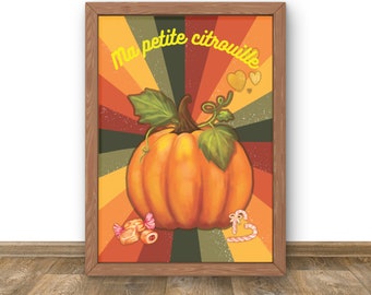 Pumpkin print wall poster. Instant download JPG + PDF