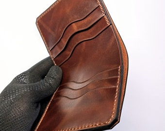 Billetera delgada para hombre con personalización, billetera vertical para 6 tarjetas de Horween chromexcel