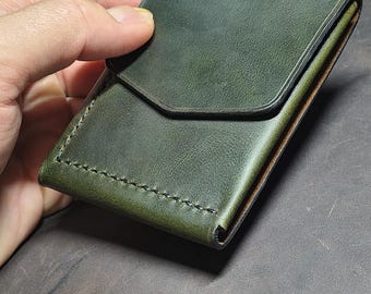 Green Edc "Deep forest" Wallet, Dark Moss Italian leather