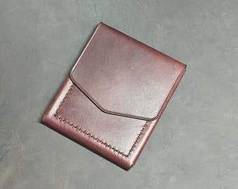 Burgundy Euro size Edc wallet, Horween slim wallet with quick access extra pocket