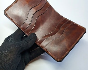 Horween Chromexcel Leather wallet - Handmade Slim Bifold with 6 Vertical Card Slots & Bill pocket