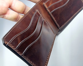 Full grain Horween leather 6 cards wallet, horween wallet with personalization, six slots wallet