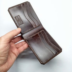 Cartera plegable Horween de 6 tarjetas para hombre, cartera de cuero de plena flor