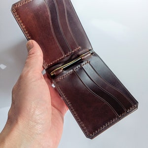 Horween cuero bifold, 6 tarjetas bifold, billetera de bolsillo con clip, cuero chromexcel