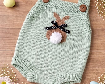 Paasbaby-outfit, gebreide romper, gebreide pasgeboren konijntjes, Coming Home-outfit, handgemaakt gebreid