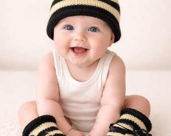 Set gebreide Bumble Bee beanie en slofjes | Coming Home-outfit voor baby, cadeau voor pasgeborene