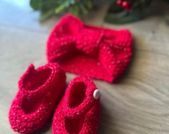 Kerstset babyhoofdband en schoenen
