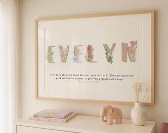 Kwekerij muurkunst naam bijbelvers gepersonaliseerd digitaal bestand