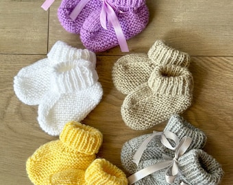Handgebreide babyslofjes met lint, newbornschoenen, 0-6 maanden