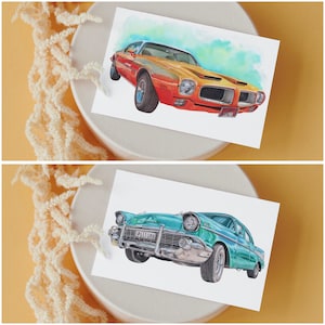 Conjunto de 4 postais de carros
