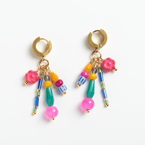 Bright Colorful Huggie Hoop Earrings, Hot Pink stainless steel gold plated earrings - EAR003