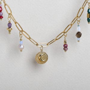 Gallactic Moon Necklace, Multi Charm necklace, Beaded Charm Statement Necklace, Moon beaded necklace, stars gemstone necklace
