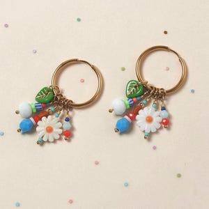 Mother of Pearl Daisy Hoop Earrings: Boho Floral Dangle Earrings