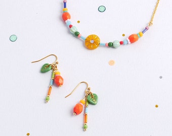 Gift for mom - Orange juice Colorful Jewelry set, Multicolored Jewels, Happy colors Jewelry, Jewels Set, orange Necklace, Gift for mom