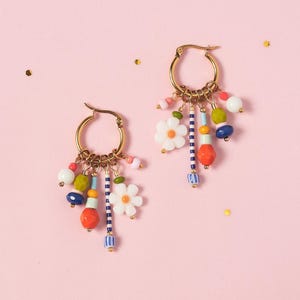 Mother of Pearl Daisy Earrings: 18k Gold Plated Boho Hoops